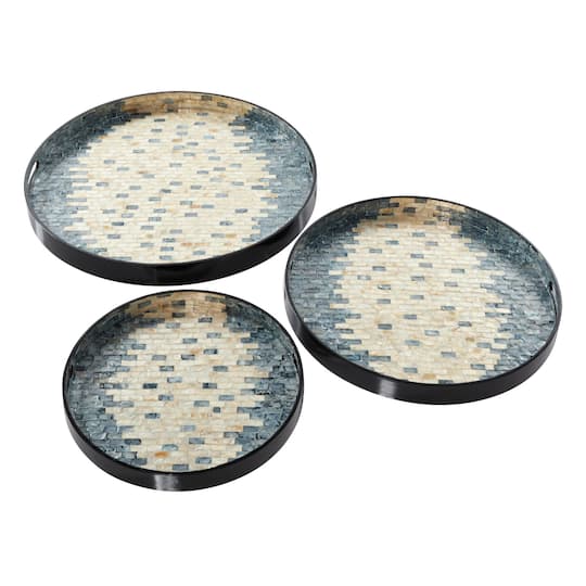 Set of 3" Black Mother of Pearl Coastal Tray, 24", 20", 16"